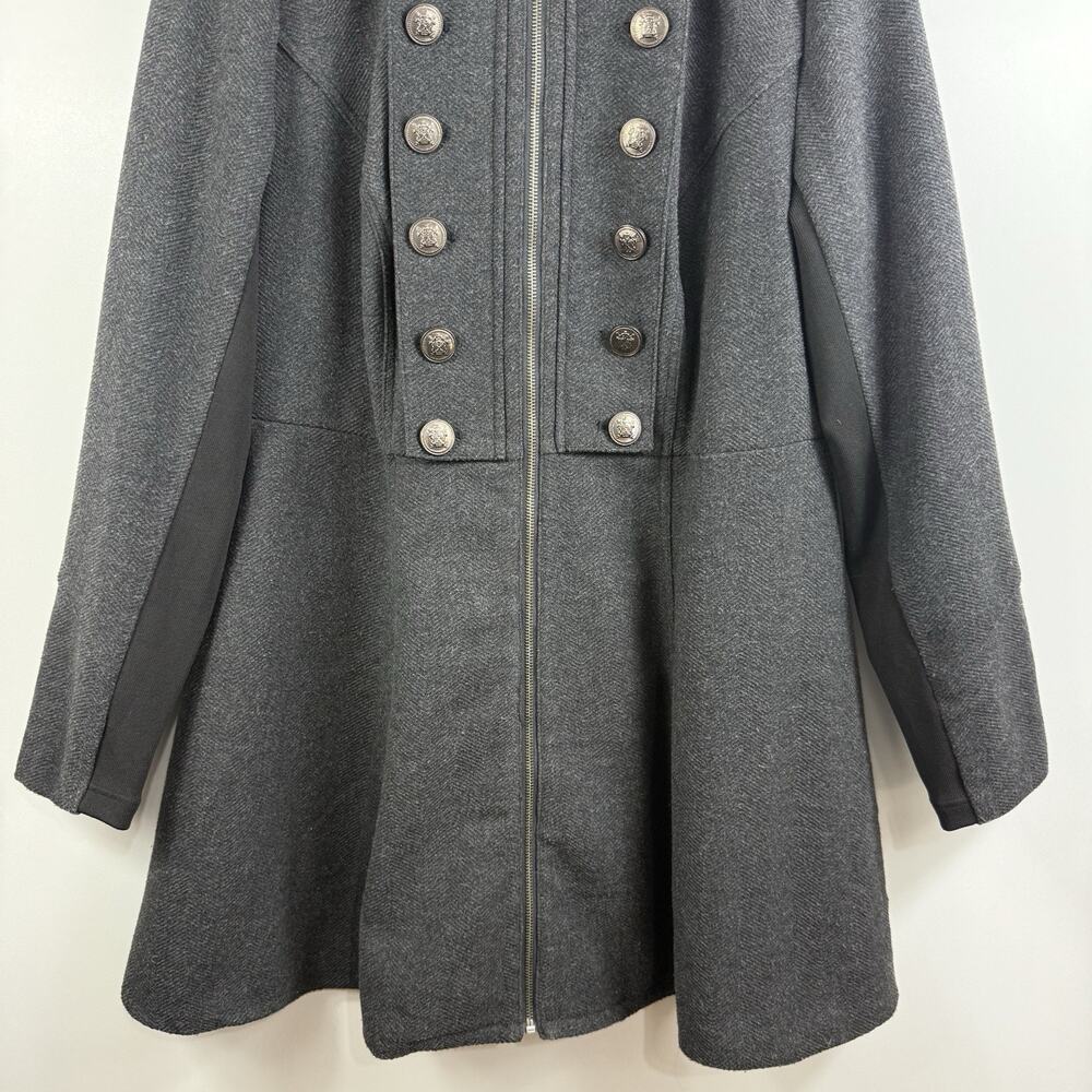Torrid Gray Military Coat 1X Long A Line Wool Blend Full Zip Gorpcore Winter - Picture 5 of 16